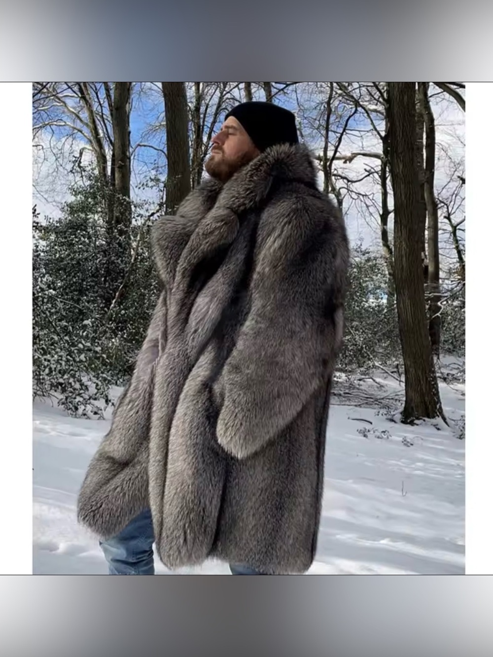 Faux Fur Coat Men's Gray Luxe Fur Puffer Coat – Premium Winter Outerwear